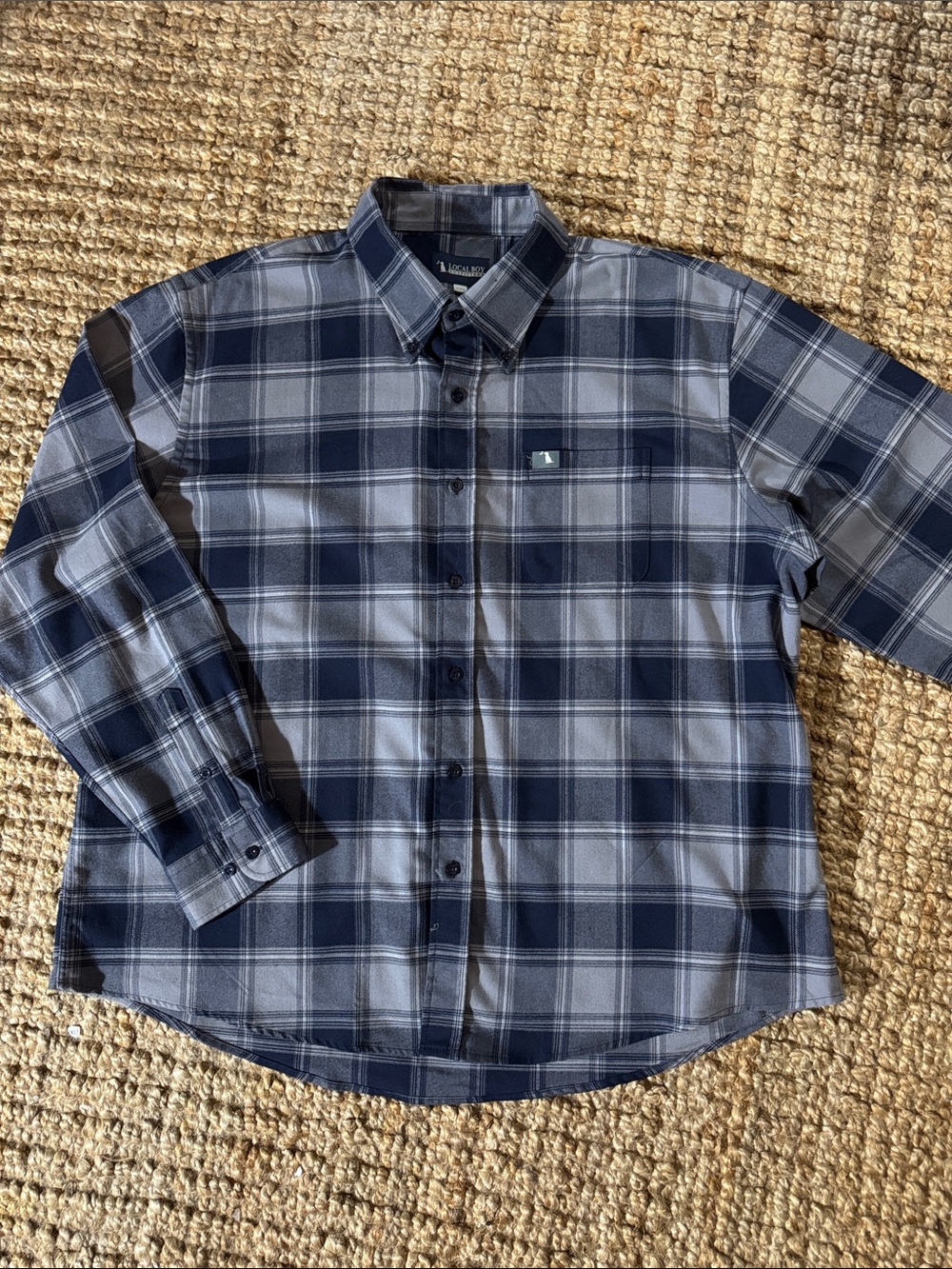 NWOT Local Boy Outfitters Men’s Navy and Gray Plaid Flannnel Button-Down Sbirt